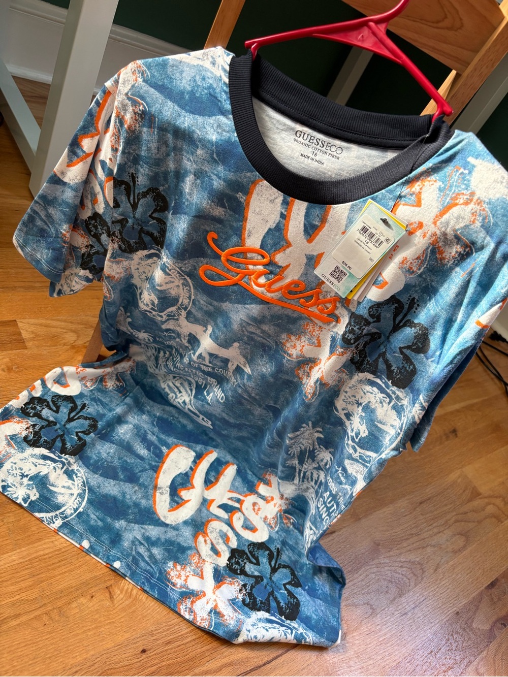 Guess Blue Orange Graphic Logo Short Sleeve Tee